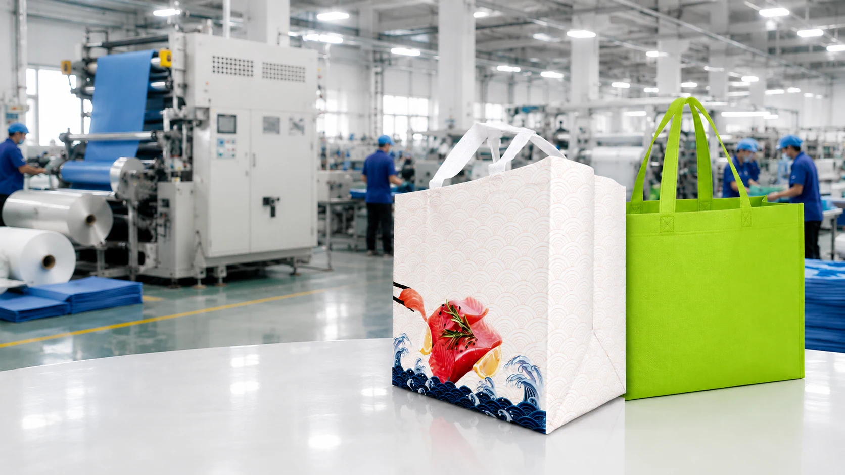 Non-woven bag factory workshop scene